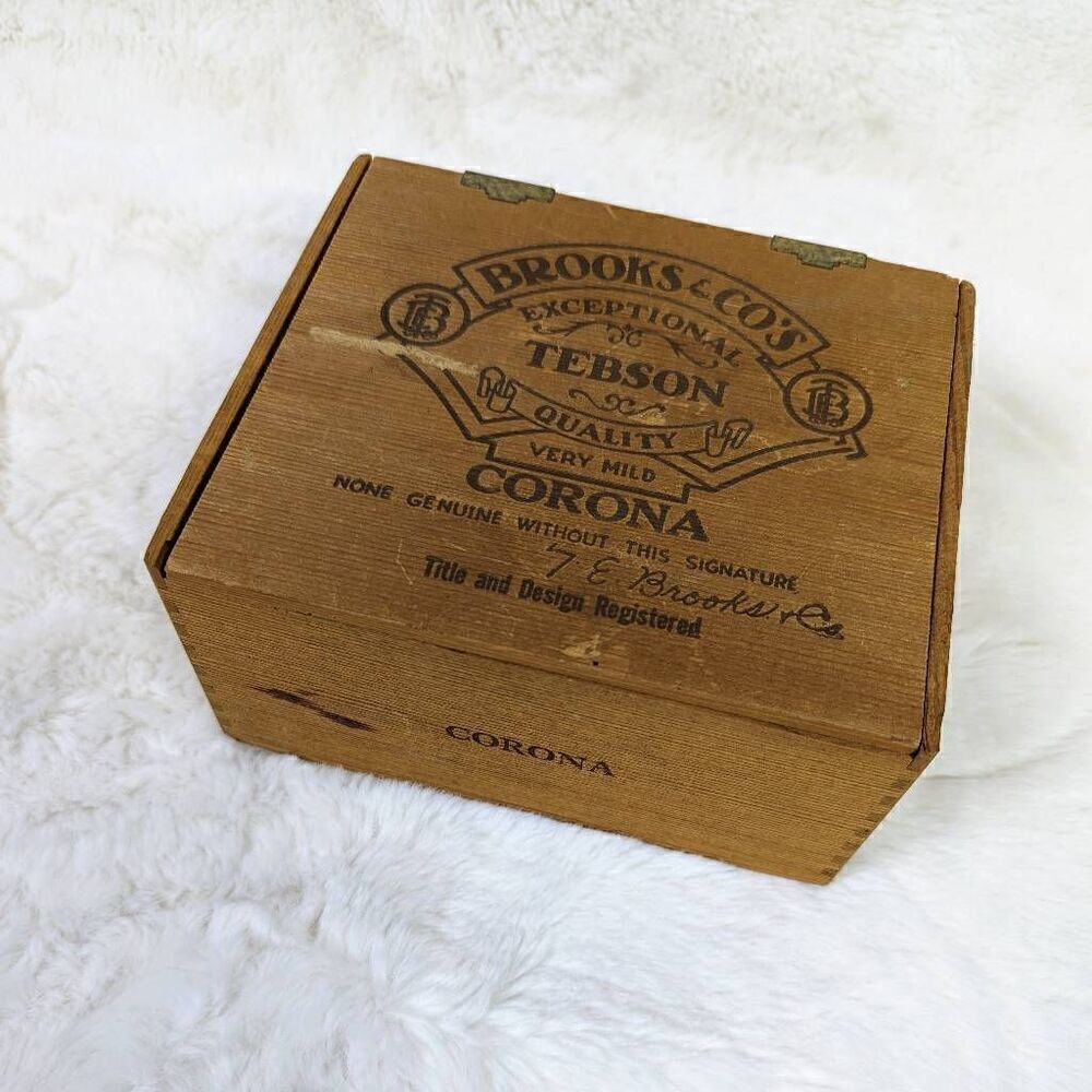 Brooks And Co Tebson Corona Wooden Cigar Box Dovetail Joints Vintage Antique